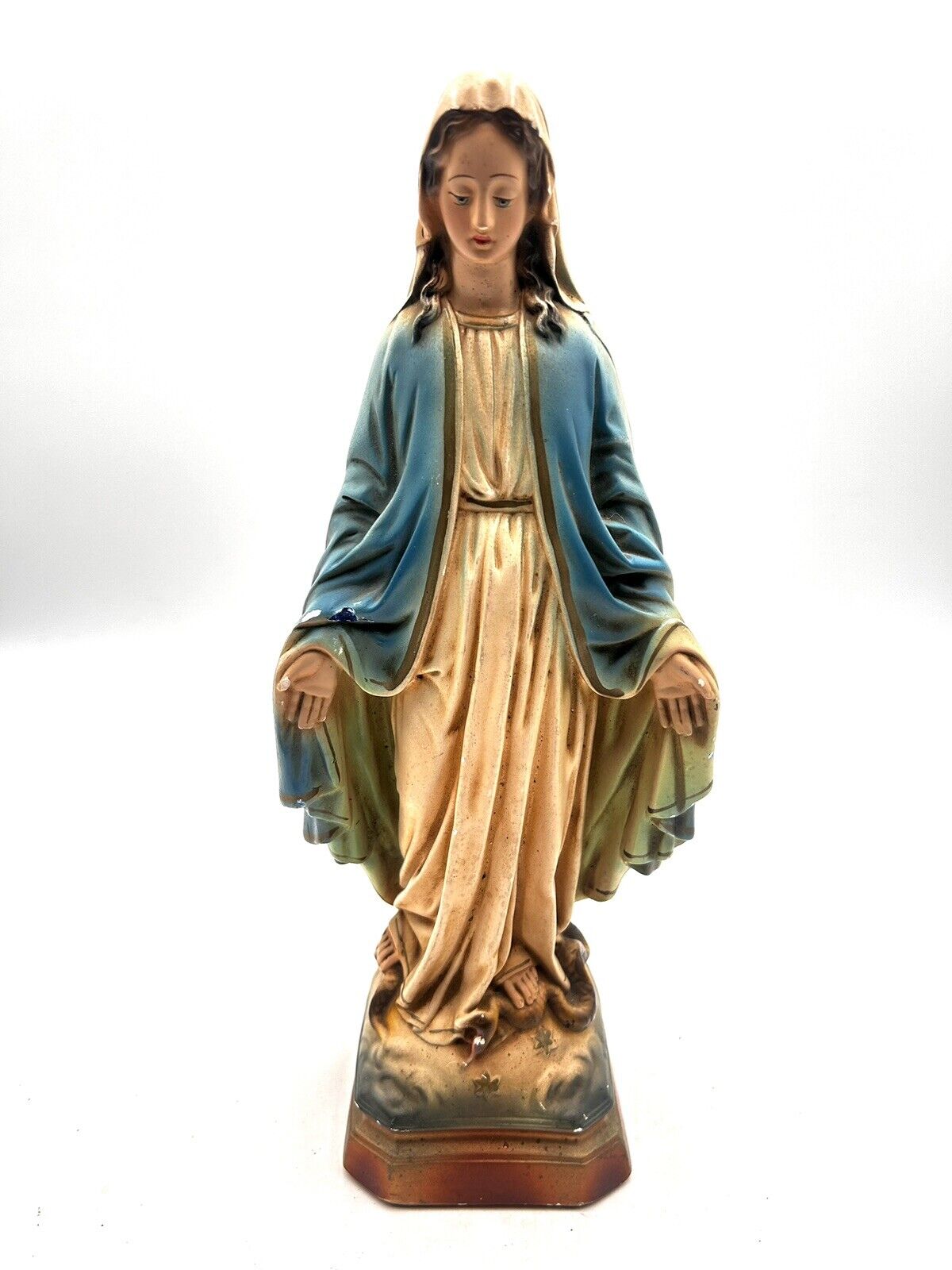 Vintage Chalkware Columbia Statuary Virgin Blessed Mary Statue CS-113 Snake 13.5