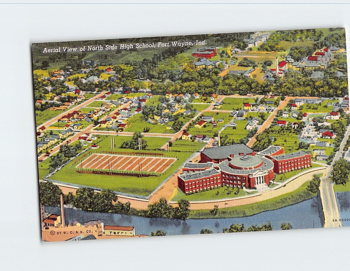 Postcard Aerial View of North Side High School Fort Wayne Indiana USA
