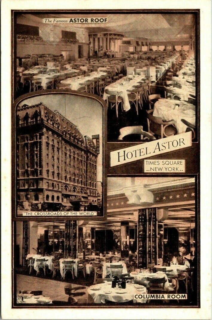 c1930s New York City Hotel Astor Time Square Columbia Room Astor Roof Postcard