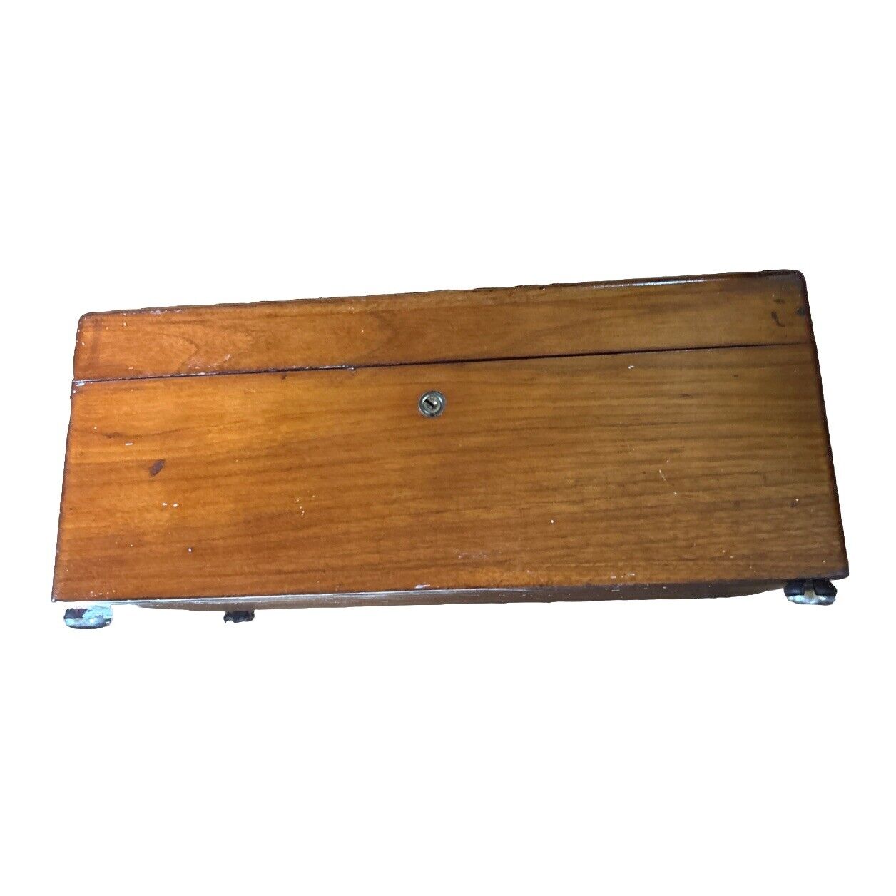 Vintage Walnut Wooden Box With Inlaid Tunbridge Ware Lid