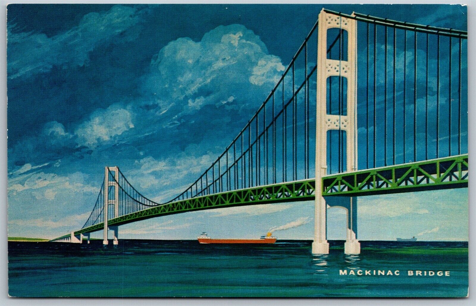 Vtg Michigan MI Mackinac Bridge from a Painting Art Artist 1950s View Postcard
