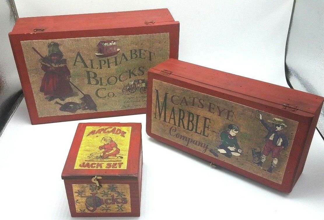 Vintage 3 pc Wood Game Box Set Created by the Country House Est 1985