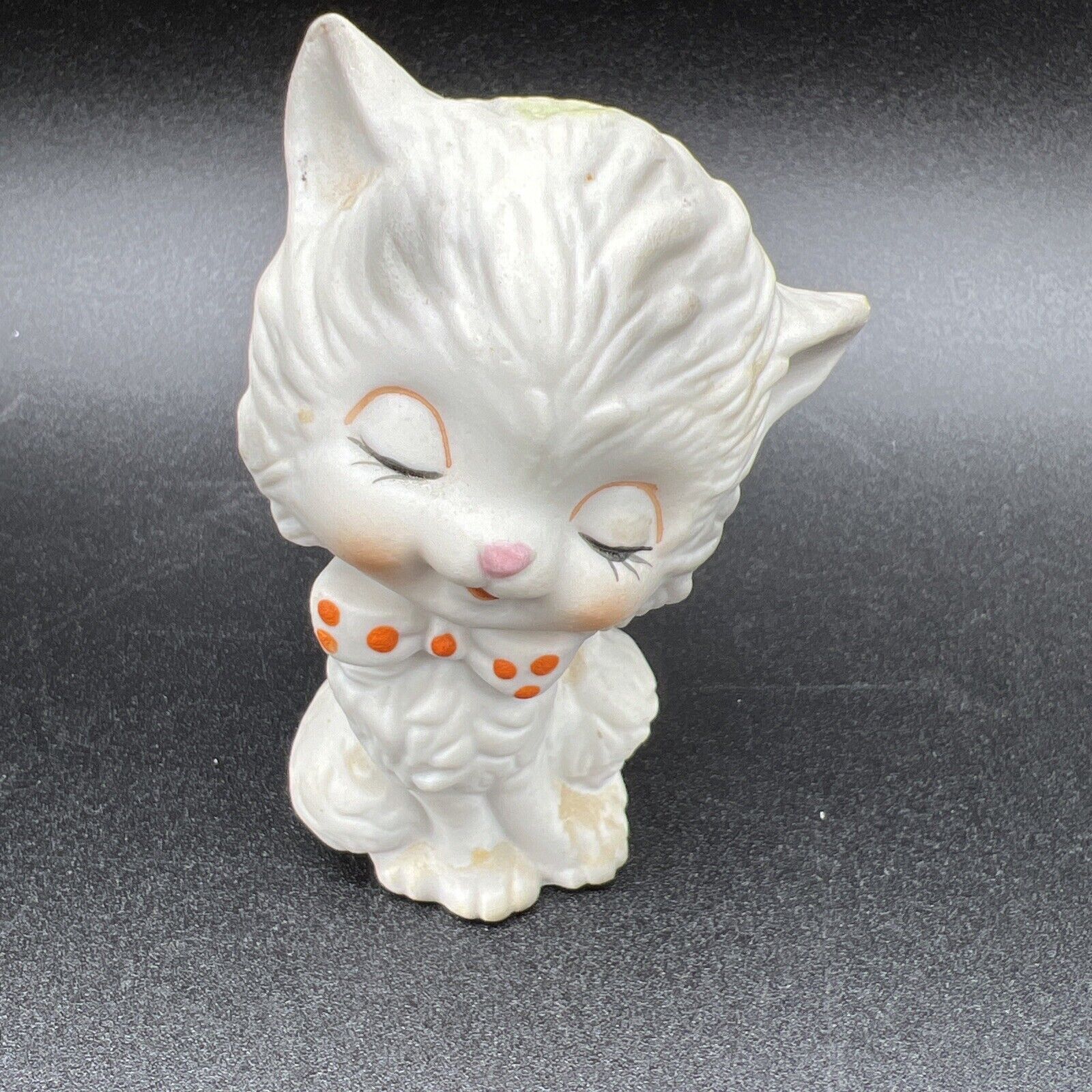 Vintage Napcoware Cat Kitten With Spotted Bow Tie Figurine Bottom Marked 8152