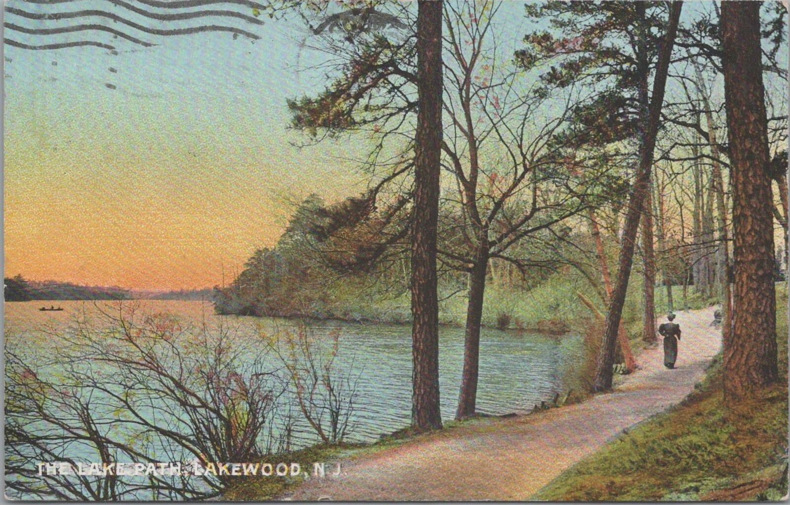 Postcard The Lake Path Lakewood NJ 1908