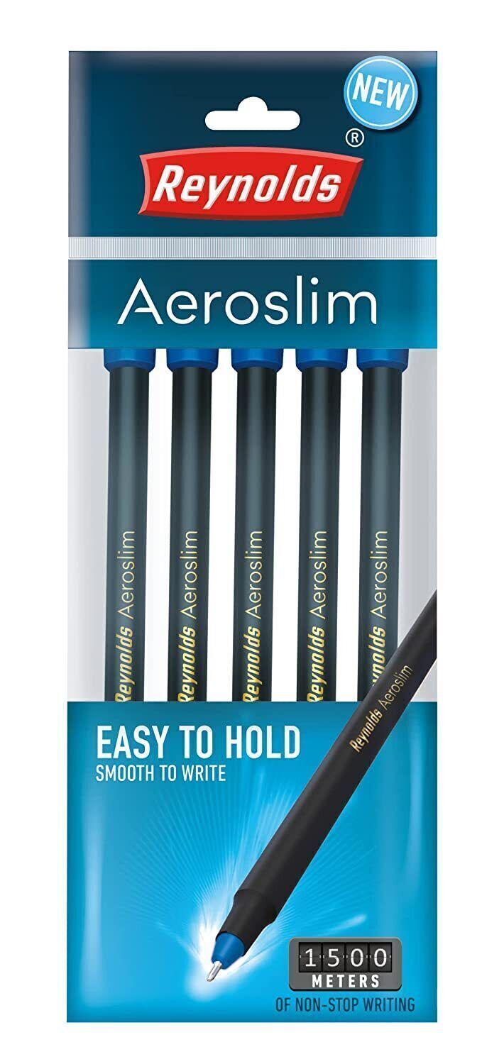 Reynolds AEROSLIM Ball Point Pen Color Blue For Student 5 pcs Each Pack of 2