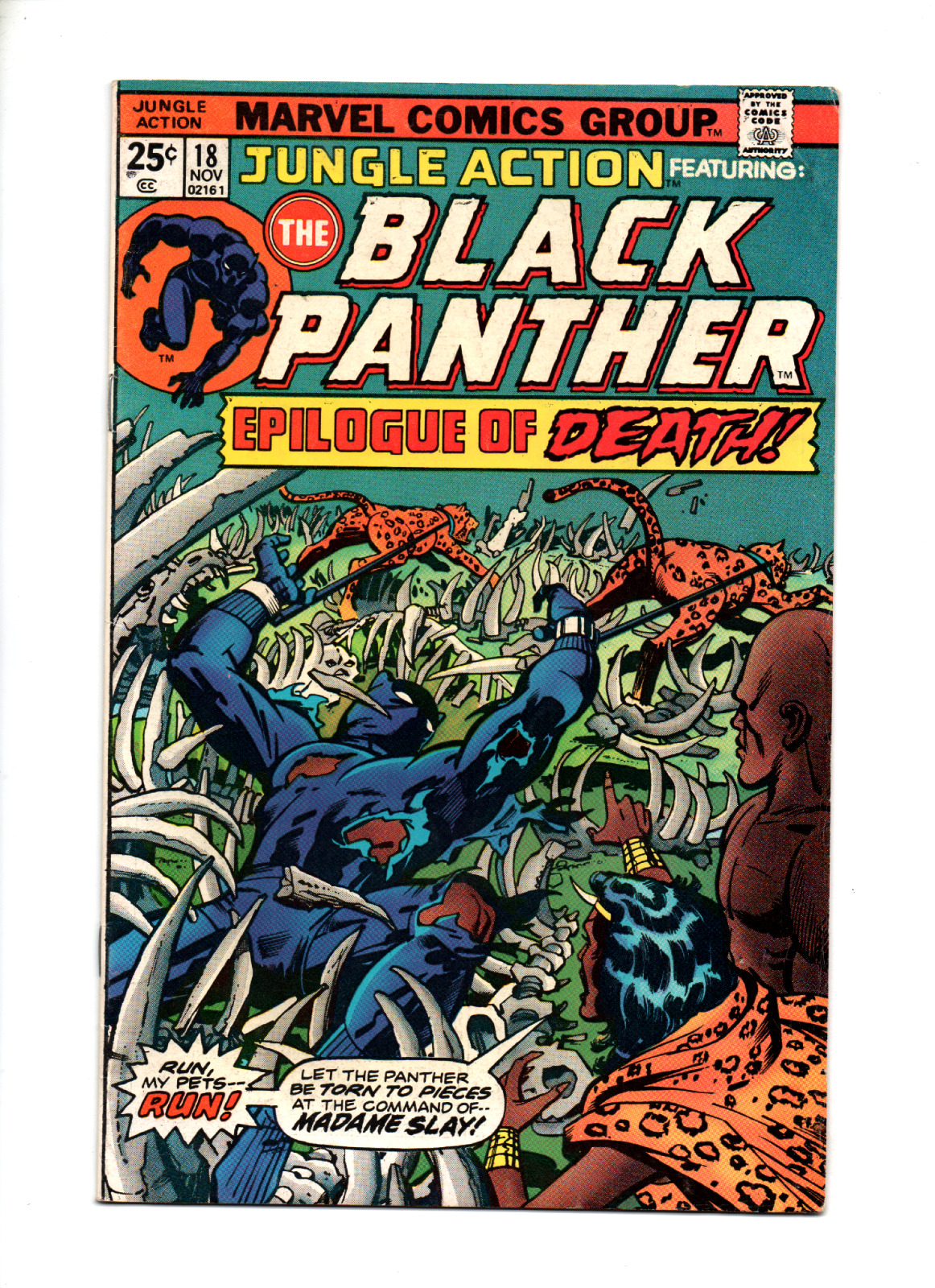 JUNGLE ACTION FEATURING: BLACK PANTHER #18 (11/75) FN+ 6.5 1ST MADAME SLAY, MUTE