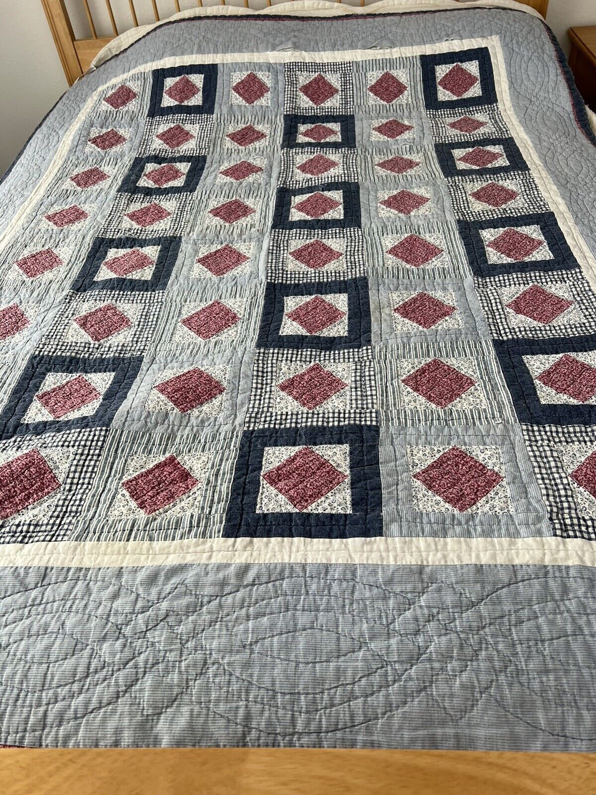 Vintage Cutter Quilt, Blue & Mauve, Great for Pillows, Worn, not Handmade,Crafts