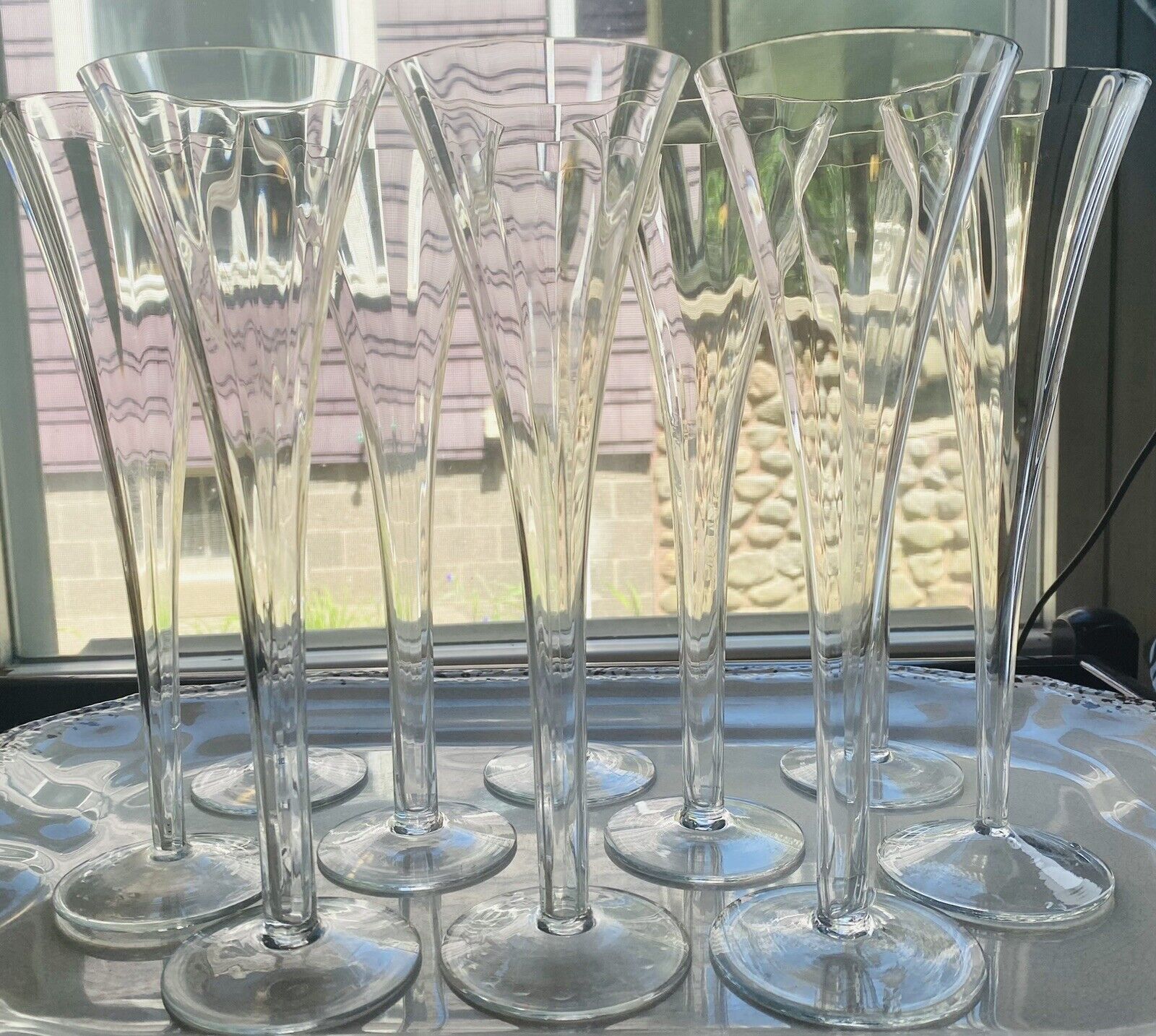 Hollow Stem Champagne Flute Optic Lined Wedding Party Glass 10\