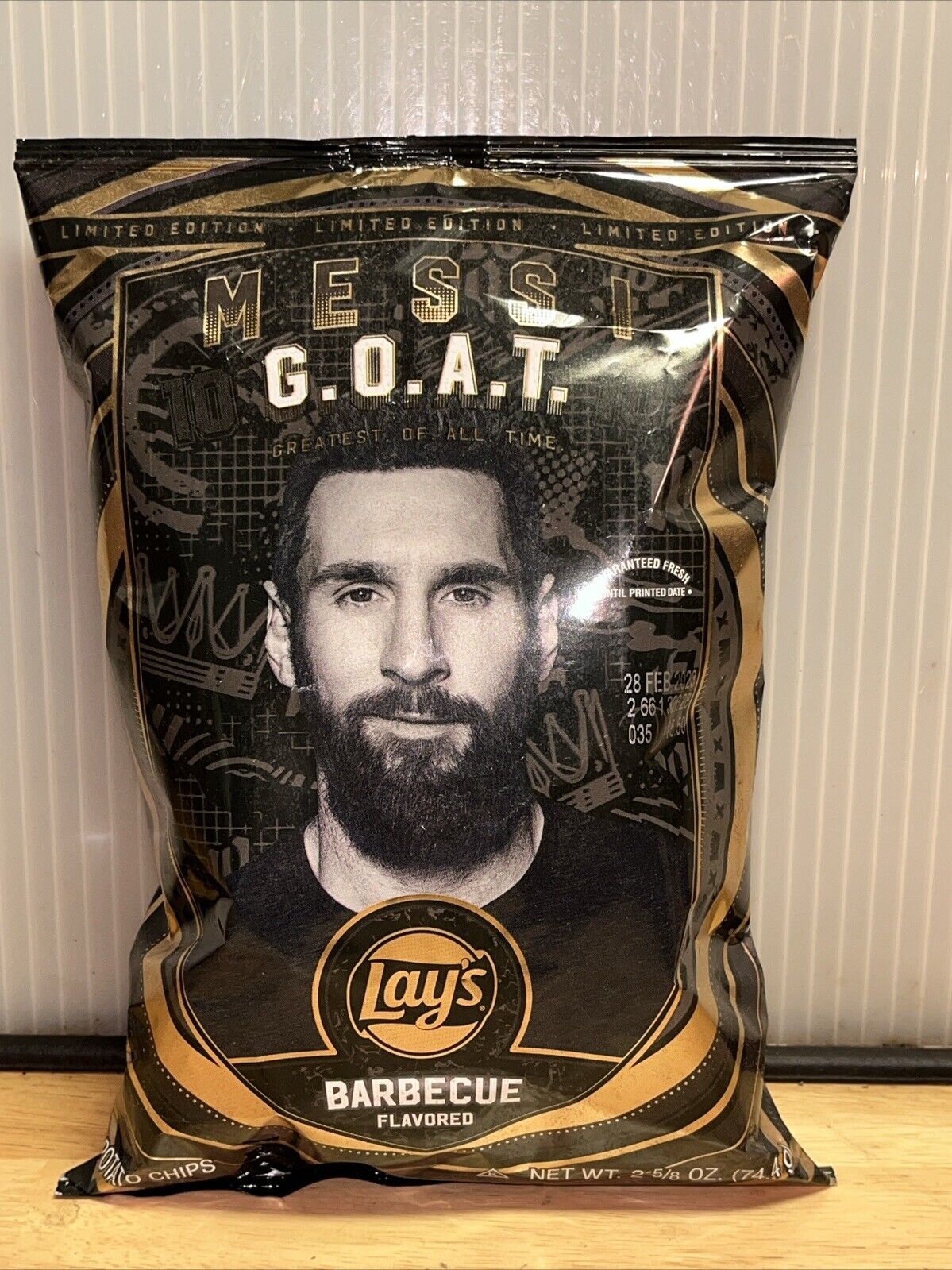 Lays BBQ Chips Lionel Messi G.O.A.T. Limited Edition Bag Unopened - Exp. 2/28/23