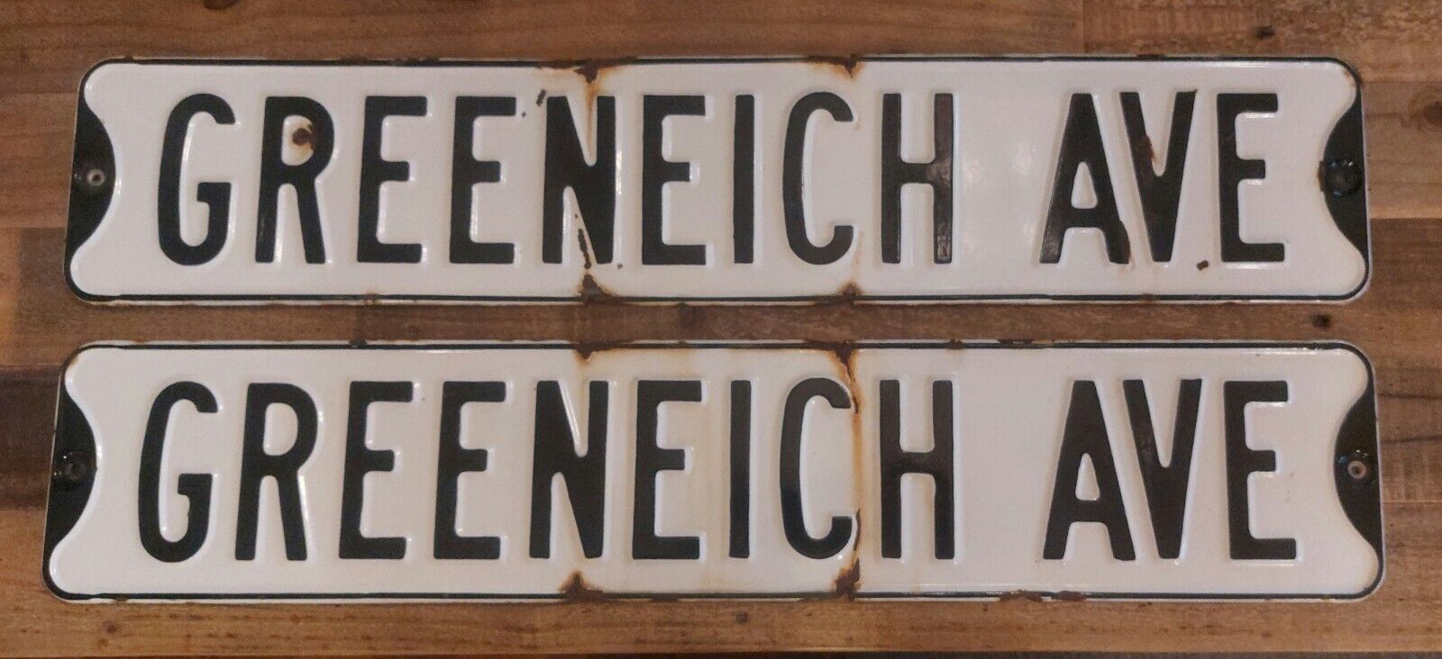 Vintage 1950’s Greeneich Ave porcelain street sign Sonoma County 2 lbs ea 30\