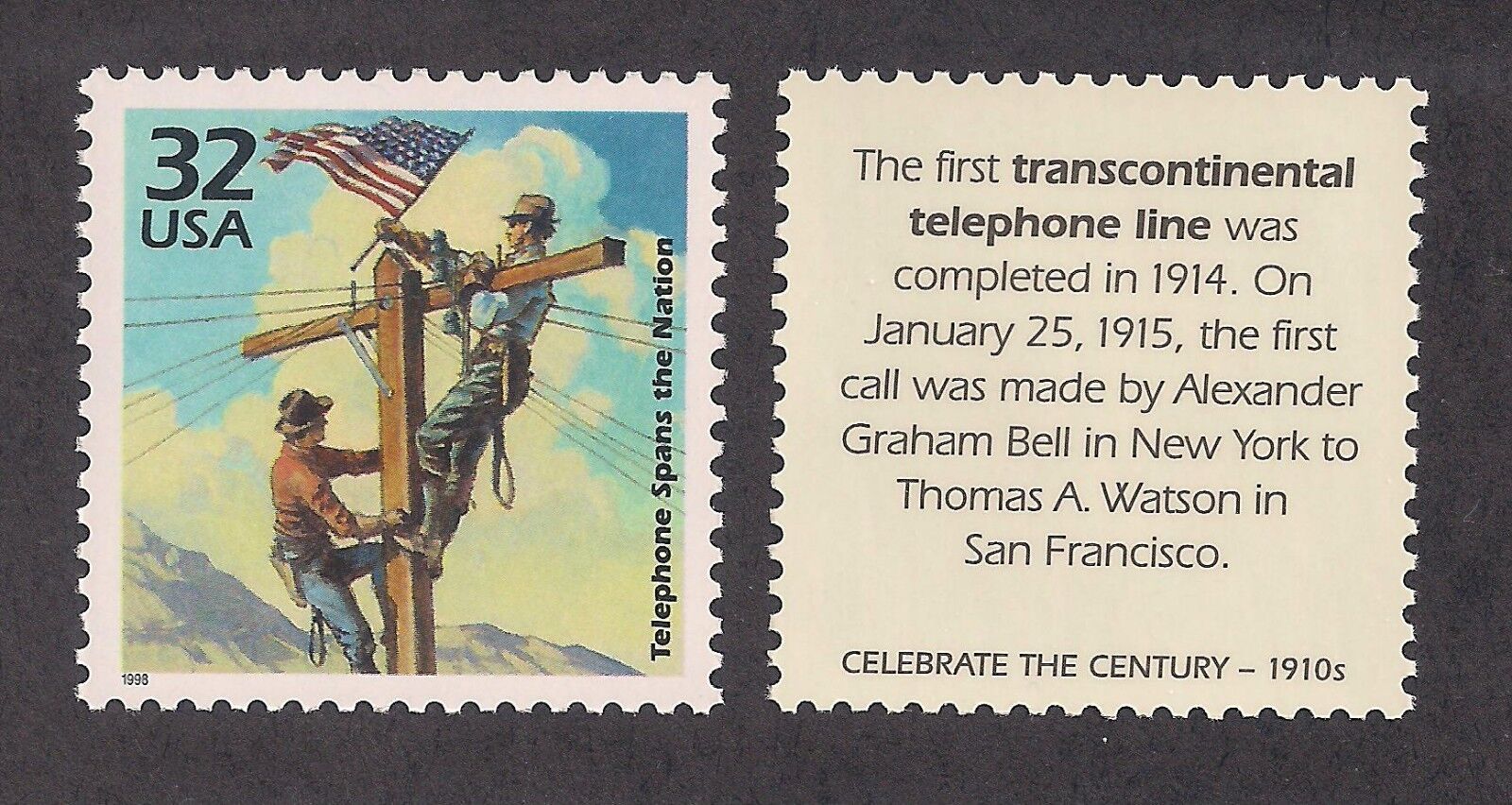 TRANSCONTINENTAL TELEPHONE LINE 1914 - U.S. POSTAGE STAMP - MINT CONDITION