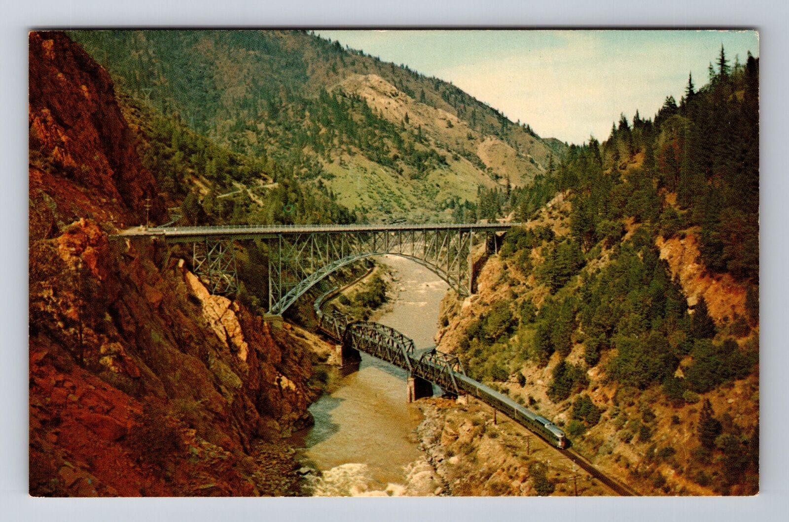 CA-California, Aerial Pulga Bridges, Feather River Canyon, Vintage Postcard