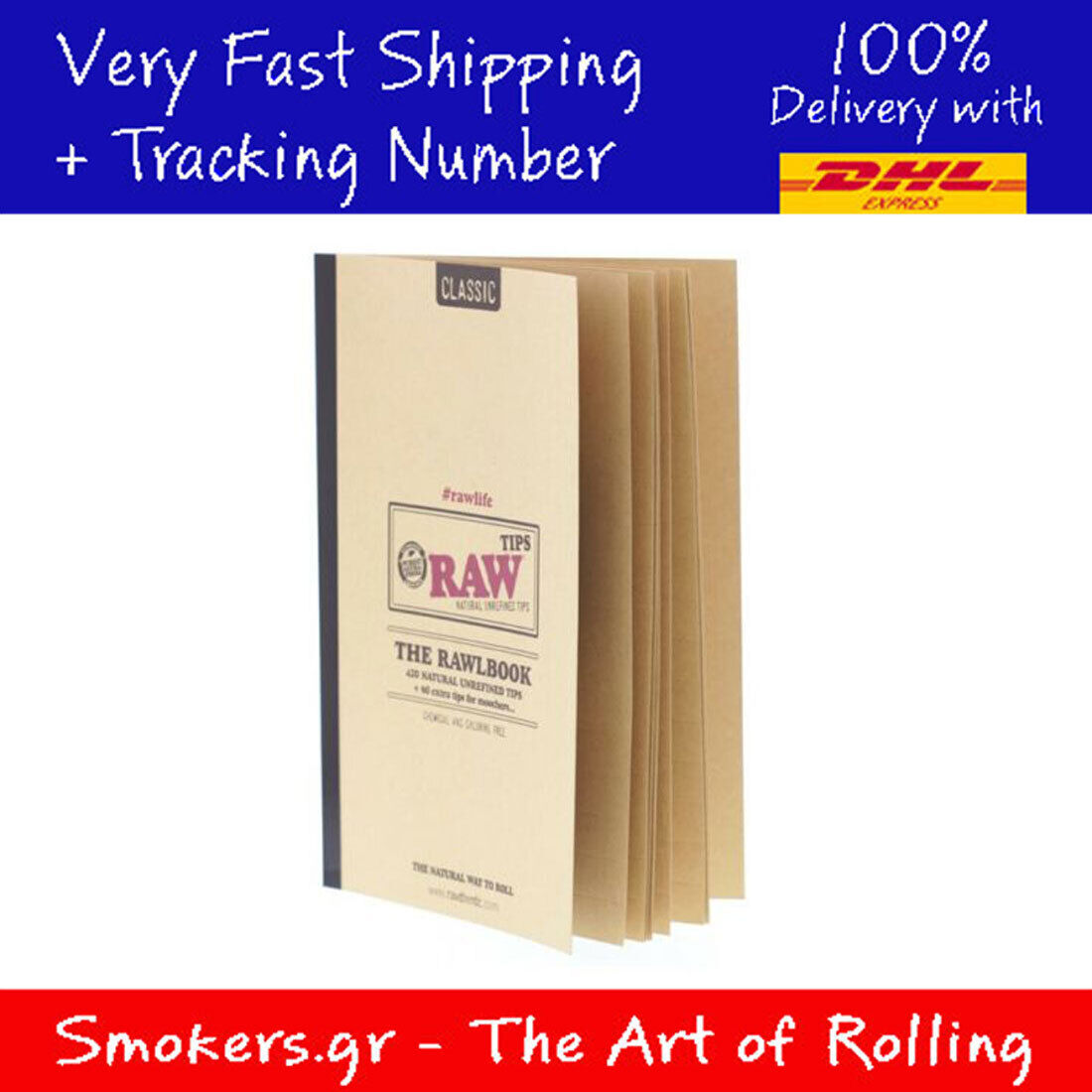 RAW Classic RAW Book 480 Count Of Natural Unrefined Rolling Tips (NEW)