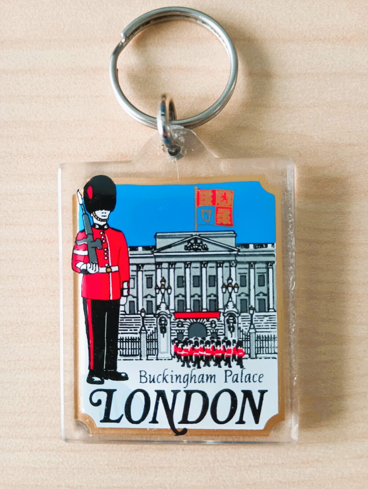 Vintage 80s London Buckingham Palace Queen\'s Guard Souvenir Keychain