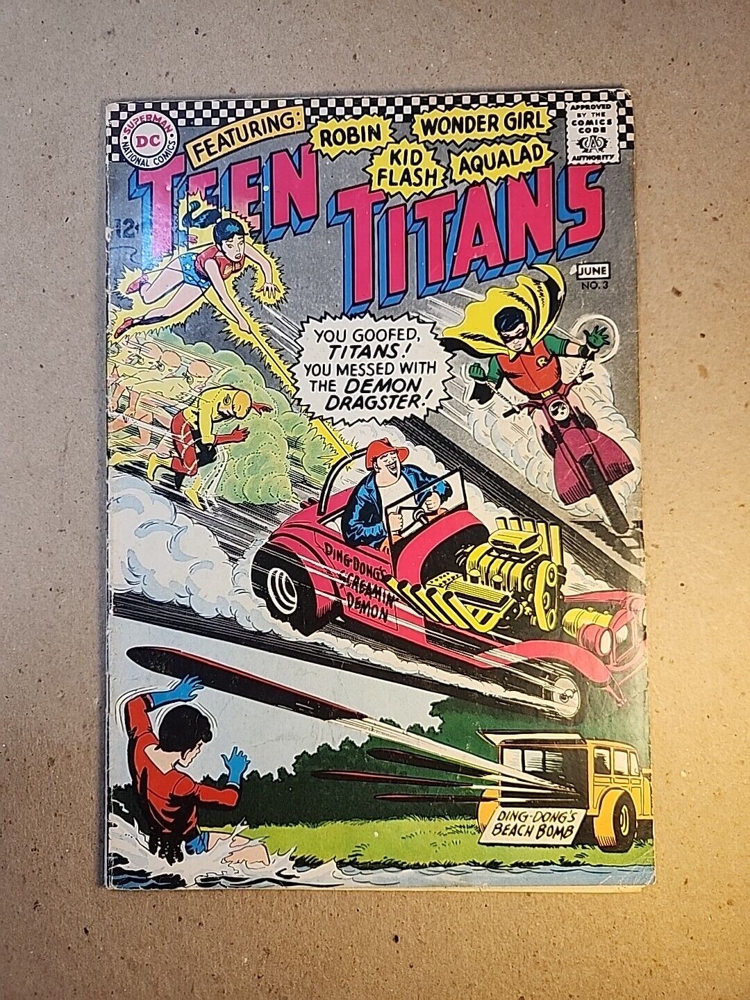Teen Titans #3 Nice Unrestored Silver Age Wonder Girl DC Comic 1966 FN