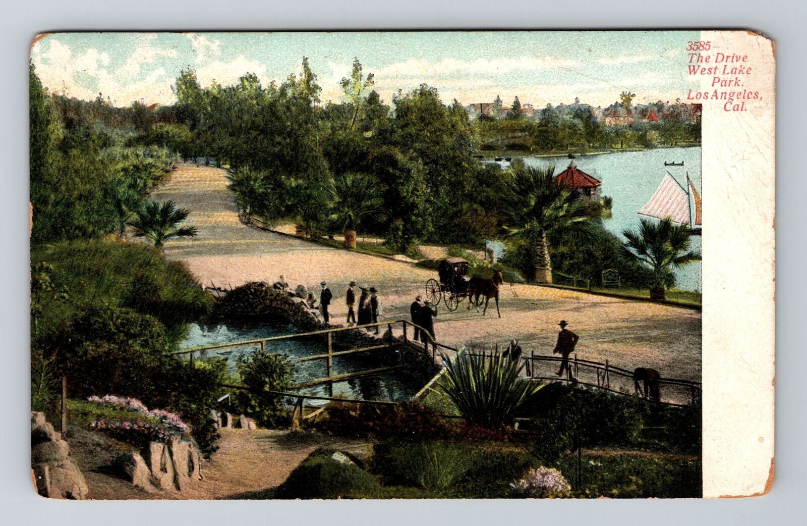 Los Angeles CA-California, Westlake Park Lake, c1907 Antique Vintage Postcard