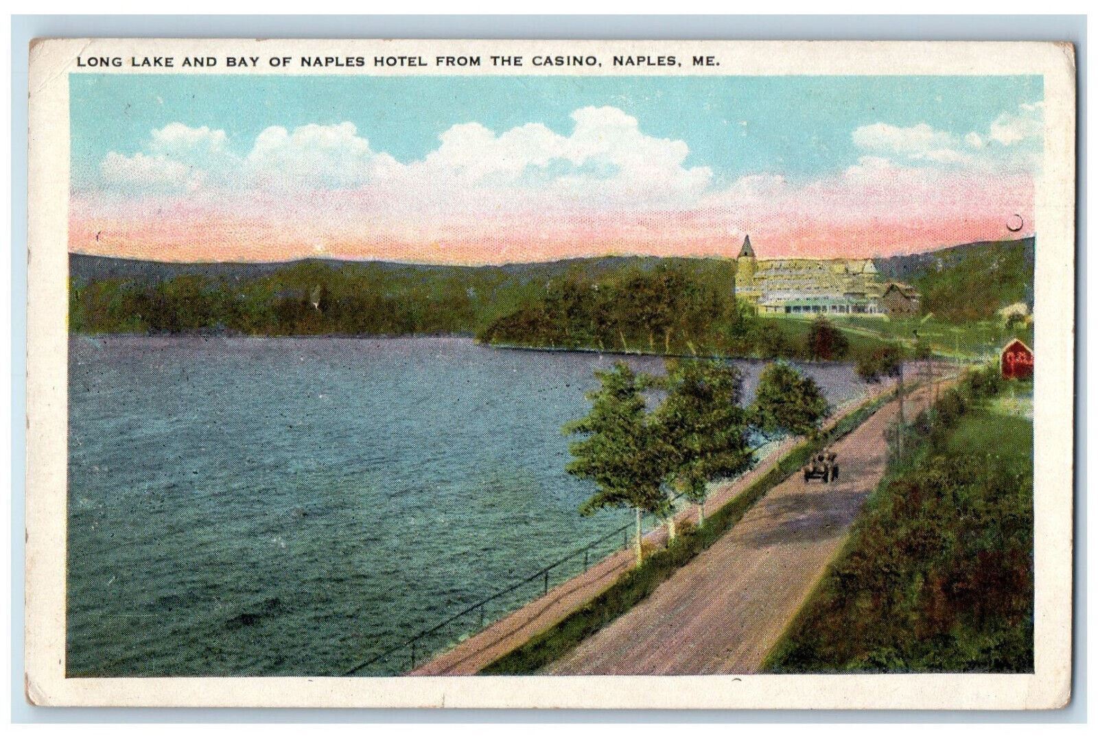 1925 Long Lake and Bay of Naples Hotel from the Casino Naples ME Postcard