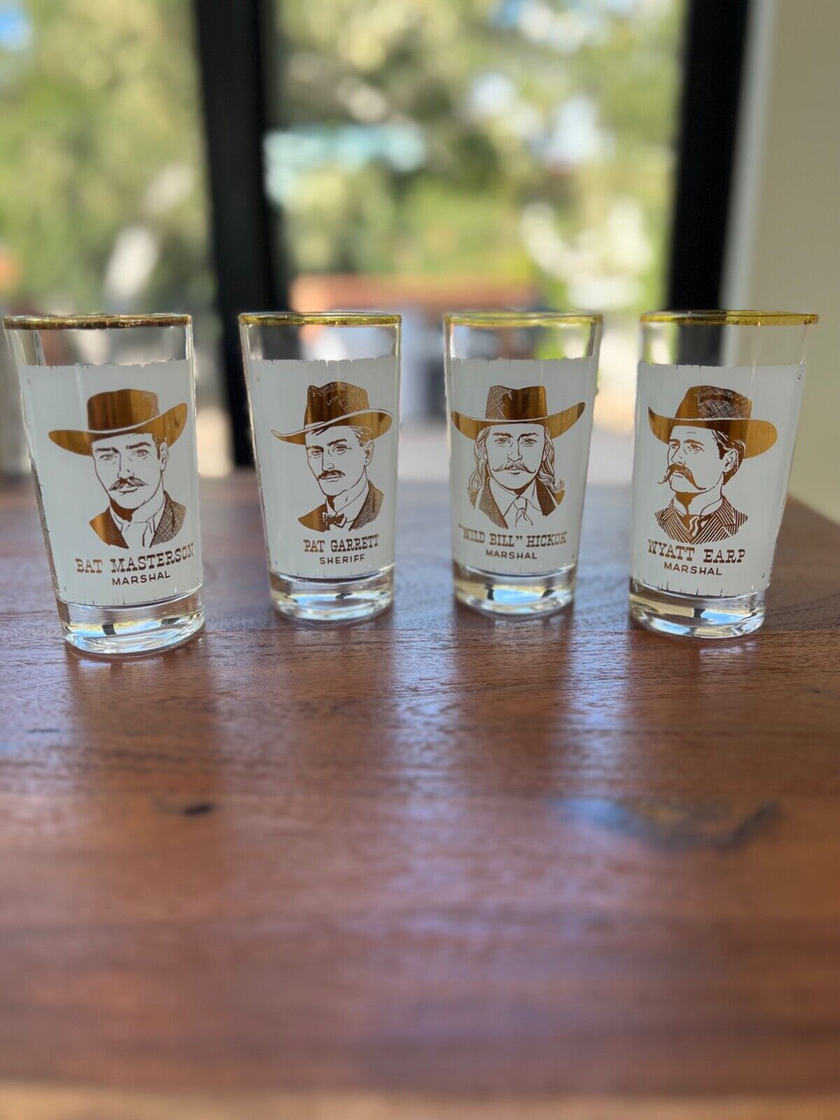Vintage Wyatt Earp Tombstone Gang Drinking Glasses - Set of 4 - Great Condition