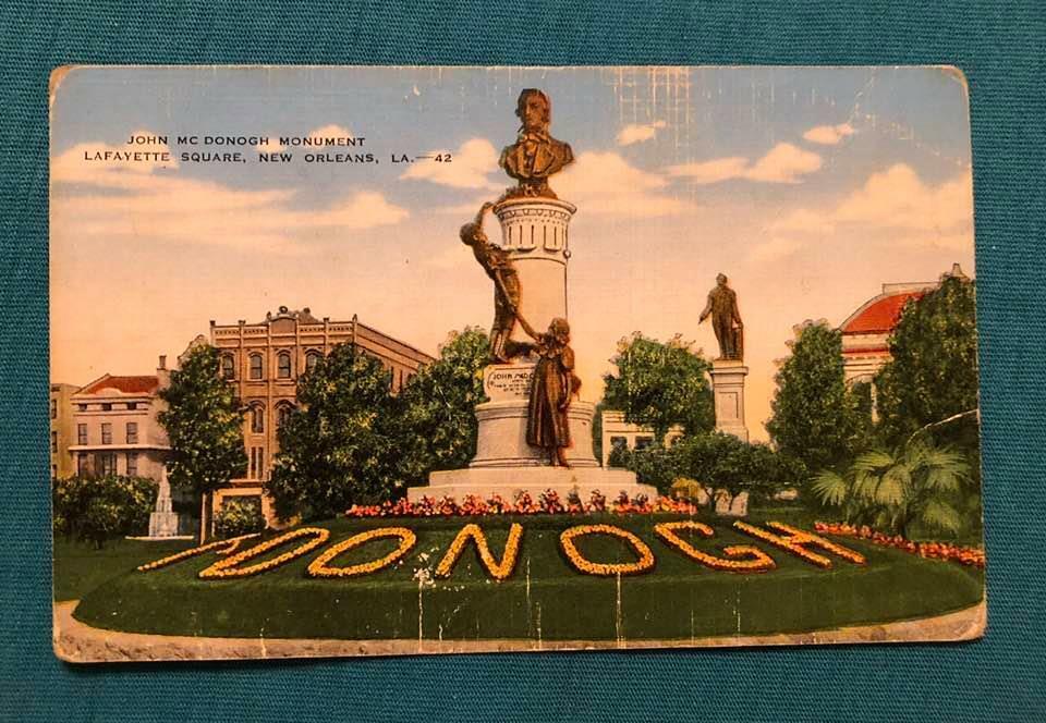 McDonogh Monument postcard - New Orleans, Louisiana LA - Slave trader - Removed