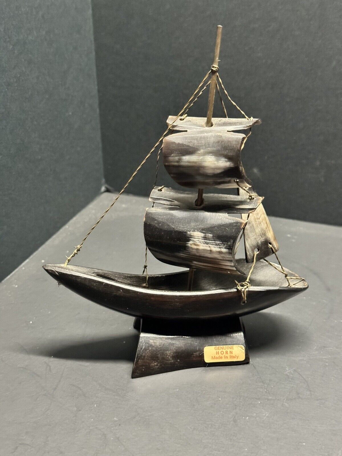 Vintage Cattle Horn Sailing Ship Model Nautical Decor  Italian