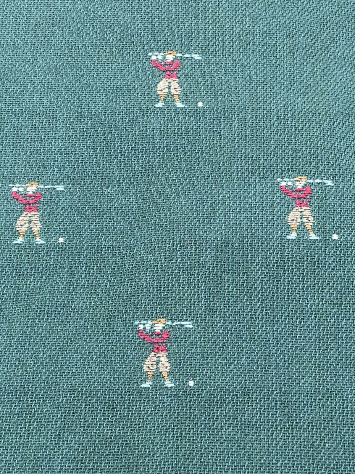 vtg golfer print heavy Upholstery fabric forest green 3.77 yards or 136''by 57''