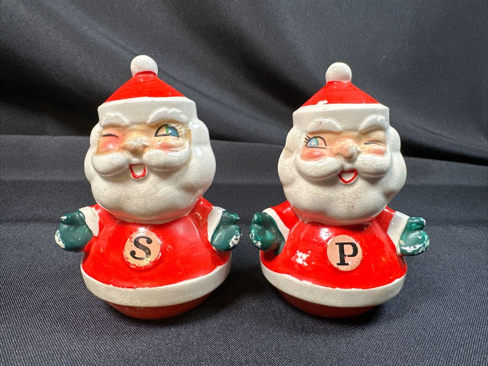 Vintage Winking Santa Salt & Pepper Shakers 4.5” Holt Howard? Unmarked