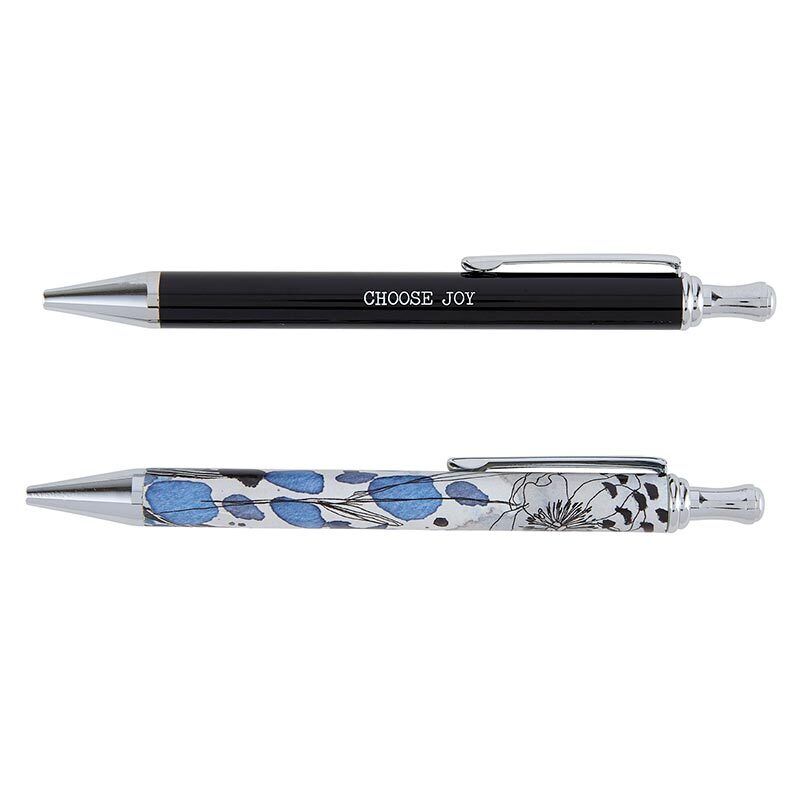 Refillable Ballpoint Metal Pens Medium Tip Black Ink Pen, Choose Joy - Set of 2