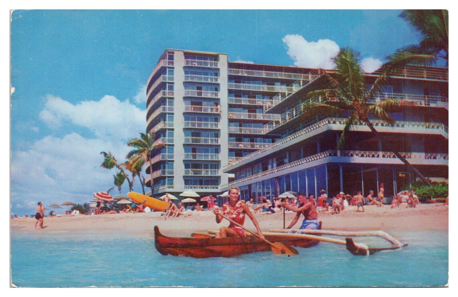 Vintage The Reef Hotel on the Beach at Waikiki Hawaii Postcard c1957 Chrome