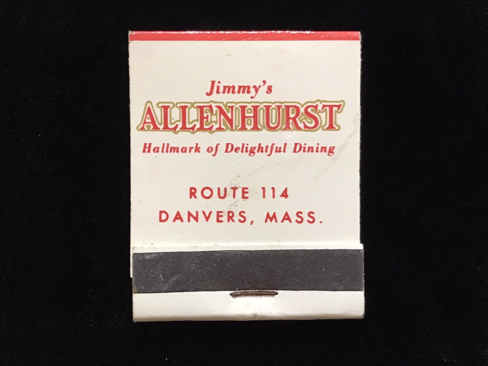 JIMMY’S Allenhurst Danvers MA Full Vintage Front-Strike Matchbook White A-1394