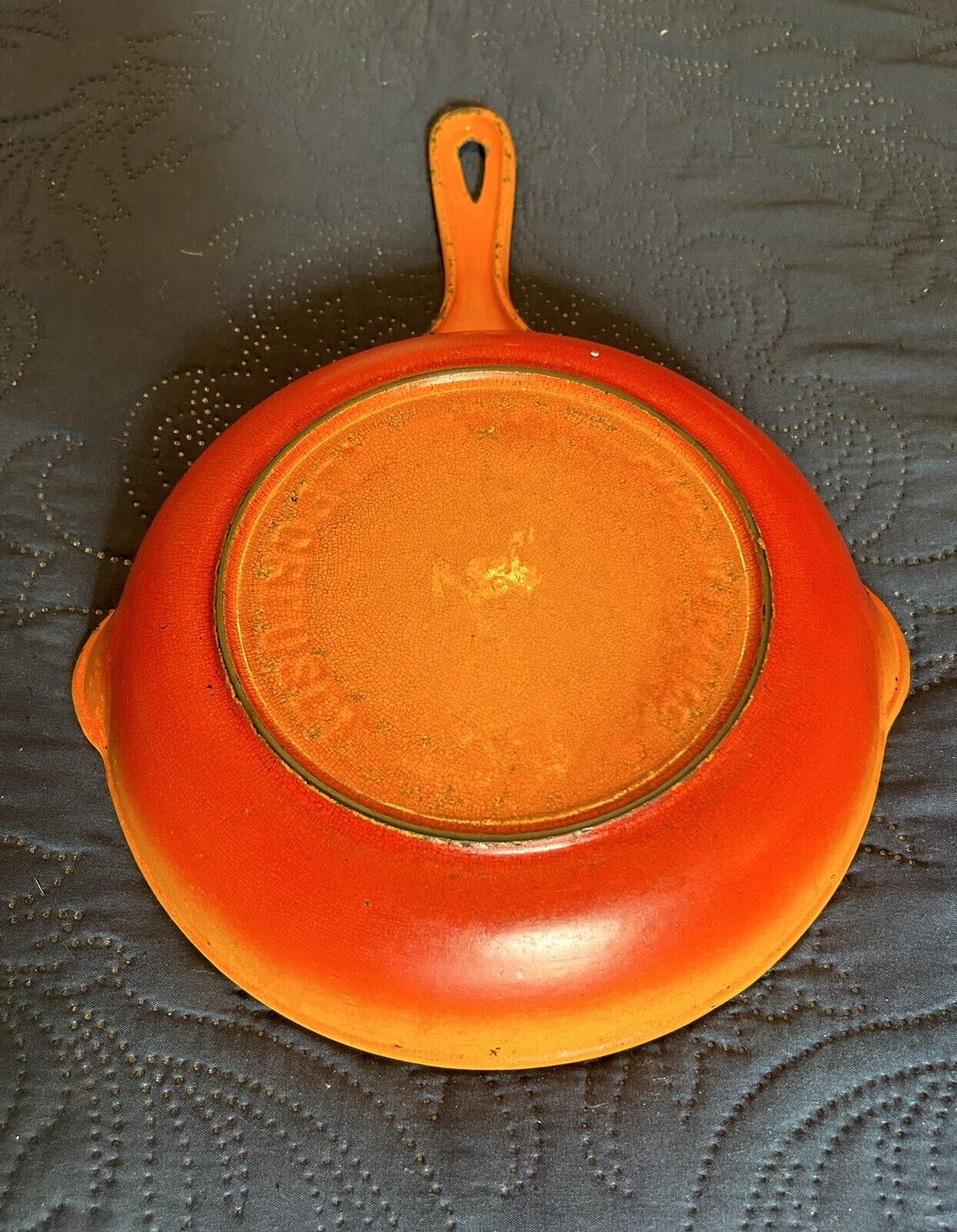 Vintage La Creuset 9” Flame Orange Enamel Over Cast Iron Skillet Fry Pan