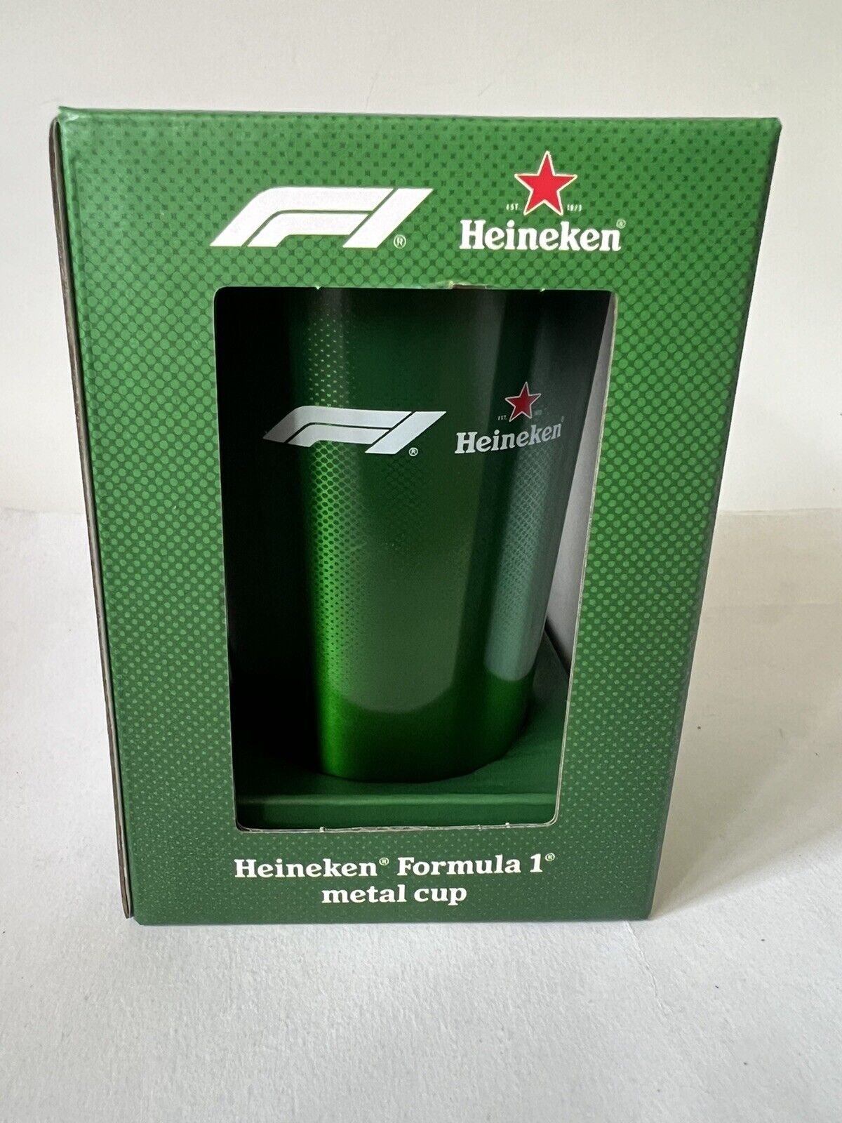 NEW Heineken Beer F1 Formula 1 Racing Metal Cup Licensed Barware Bar Decor 500ml