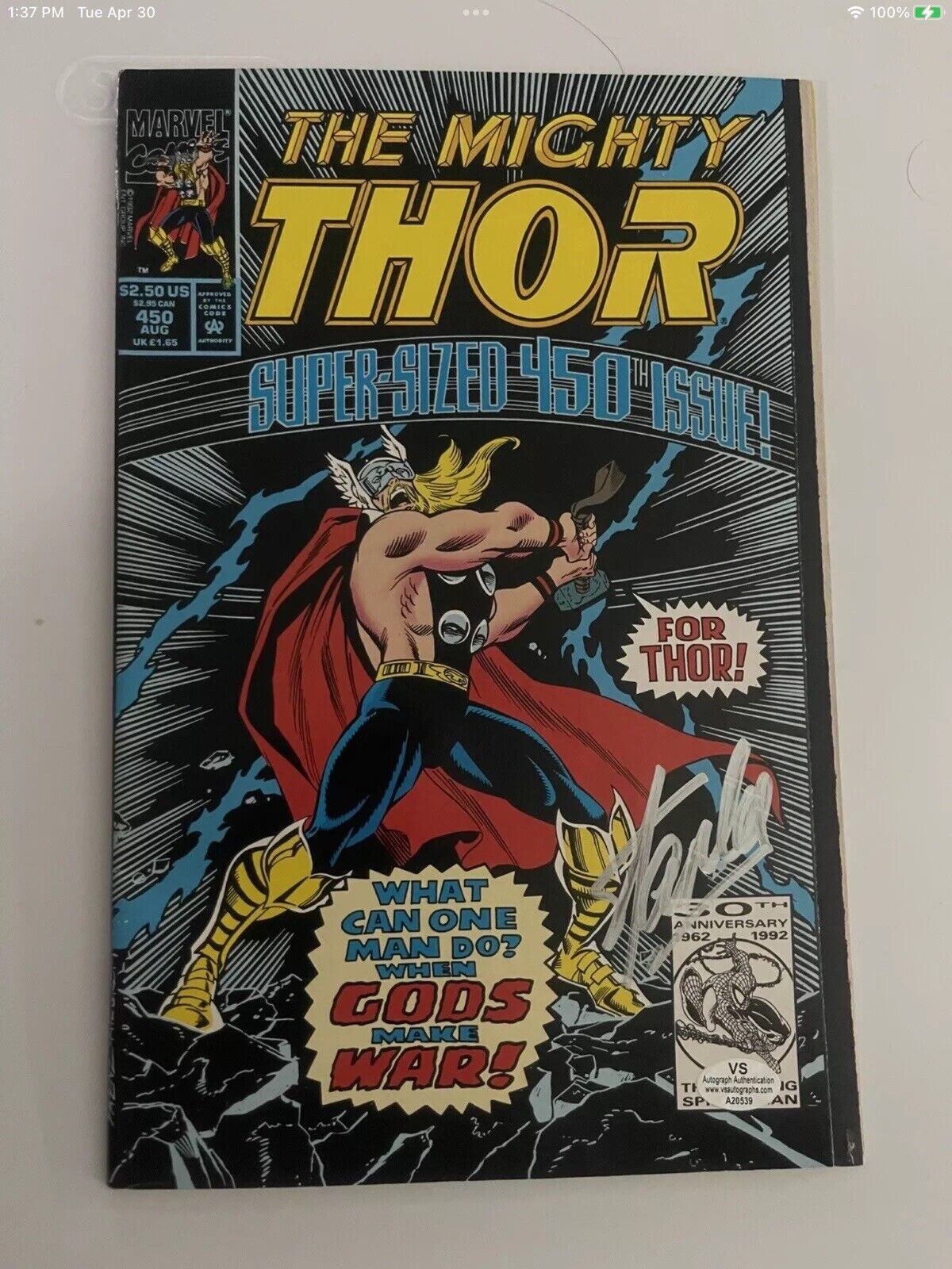 The Mighty Thor #450 Signed By Stan Lee w/COA Beautiful Avengers