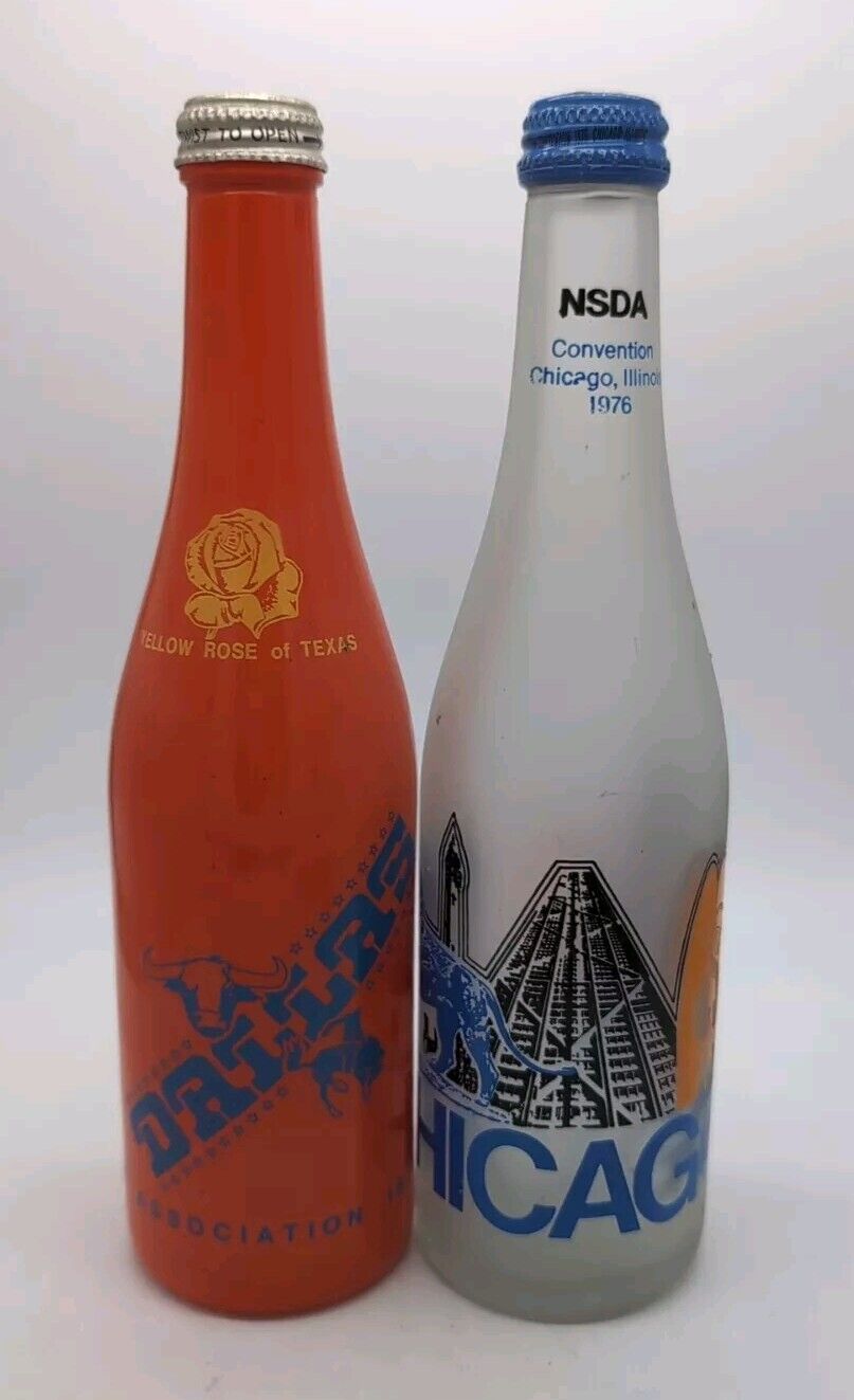 Pair NSDA National Soft Drink Convention Bottles 1975 Dallas TX 1976 Chicago IL