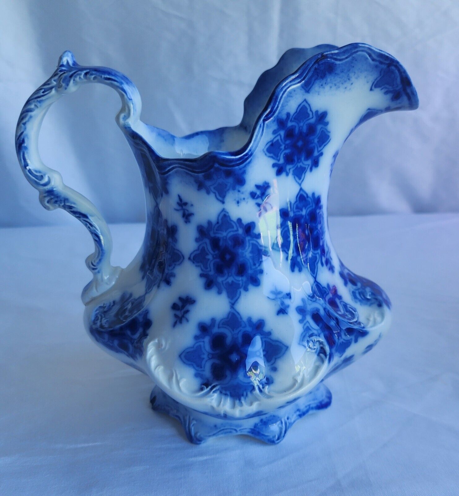 Antique MINTON Flow Blue Floral Large Vase Pitcher