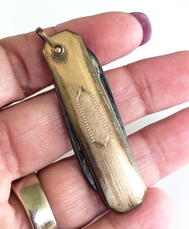 Antique OMD Gold Tone Pocket Knife 2-3/16