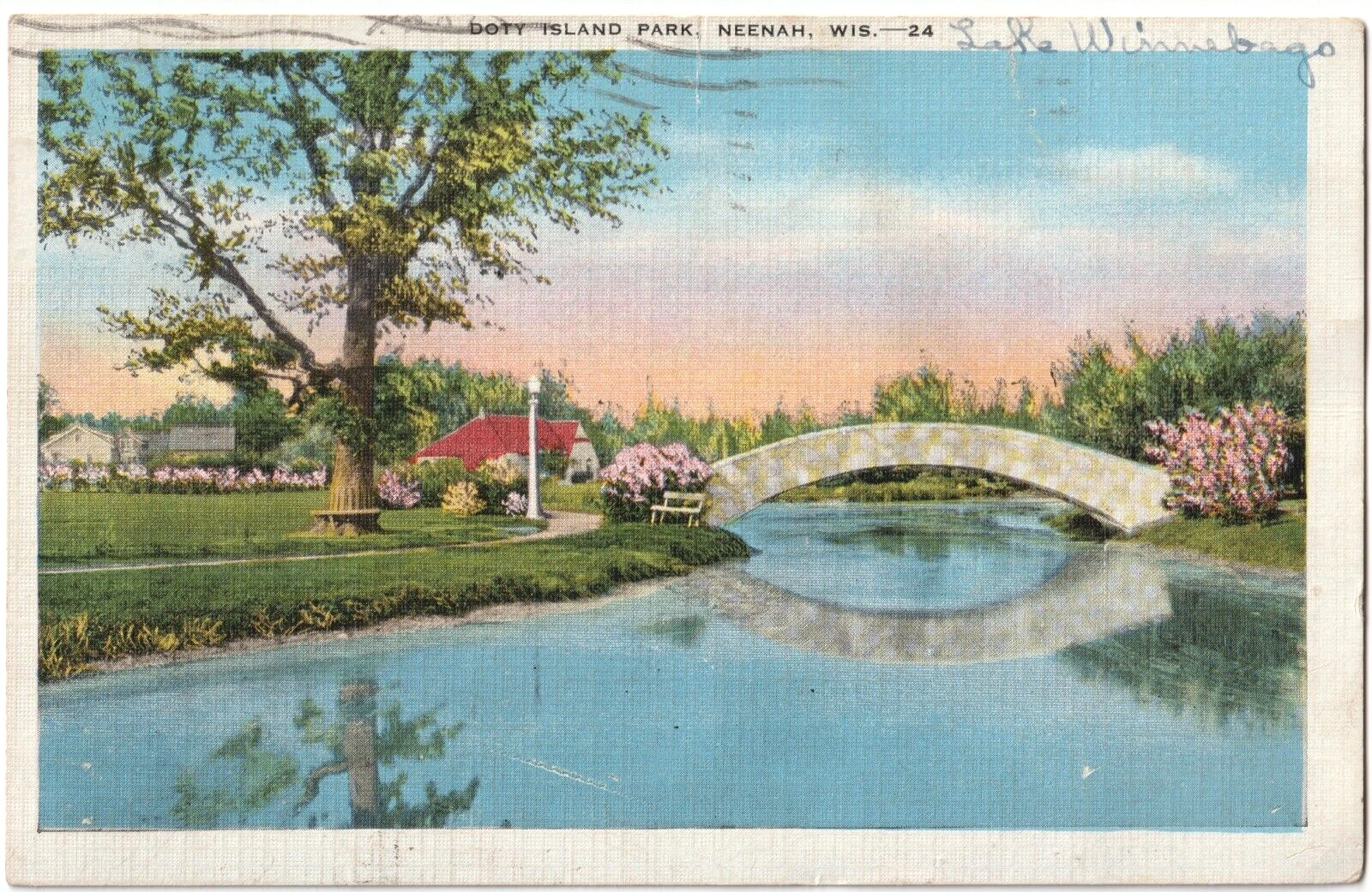 Doty Island Park in Neenah, Wisconsin WI antique 1947 posted postcard