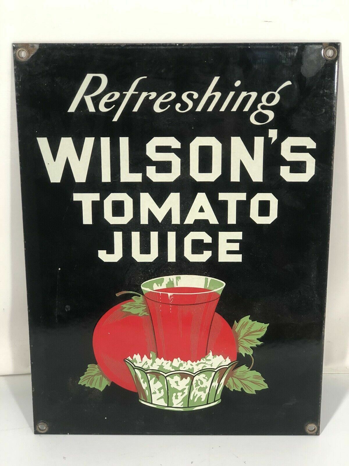 Wilson\'s Tomato Juice Vintage Ande Rooney Porcelain Enameled Ad Sign Made In USA