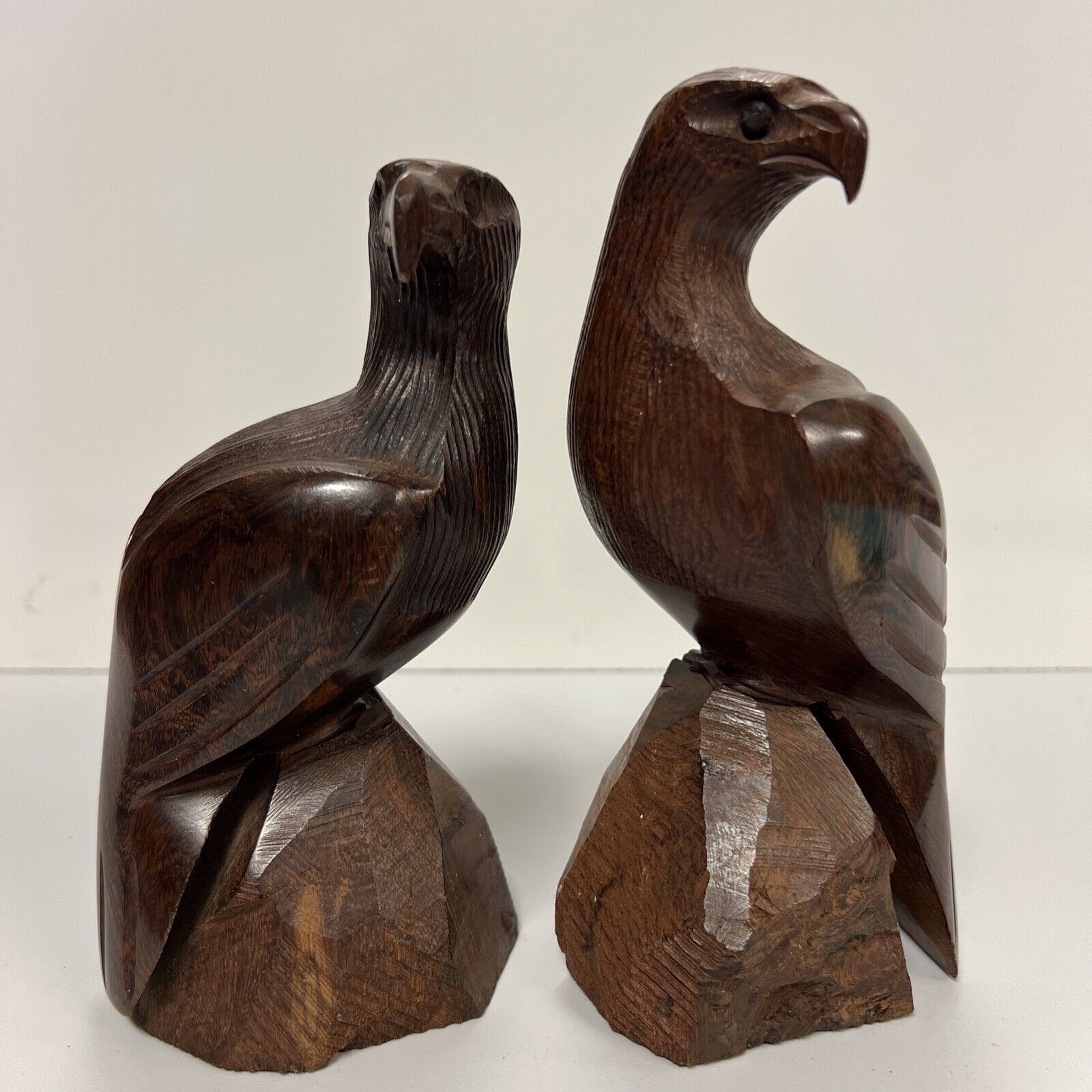 Set Of 2 Vtg Hand Carved Ironwood Eagle Hawk Falcon Detailed  7 & 7 1/2” Tall