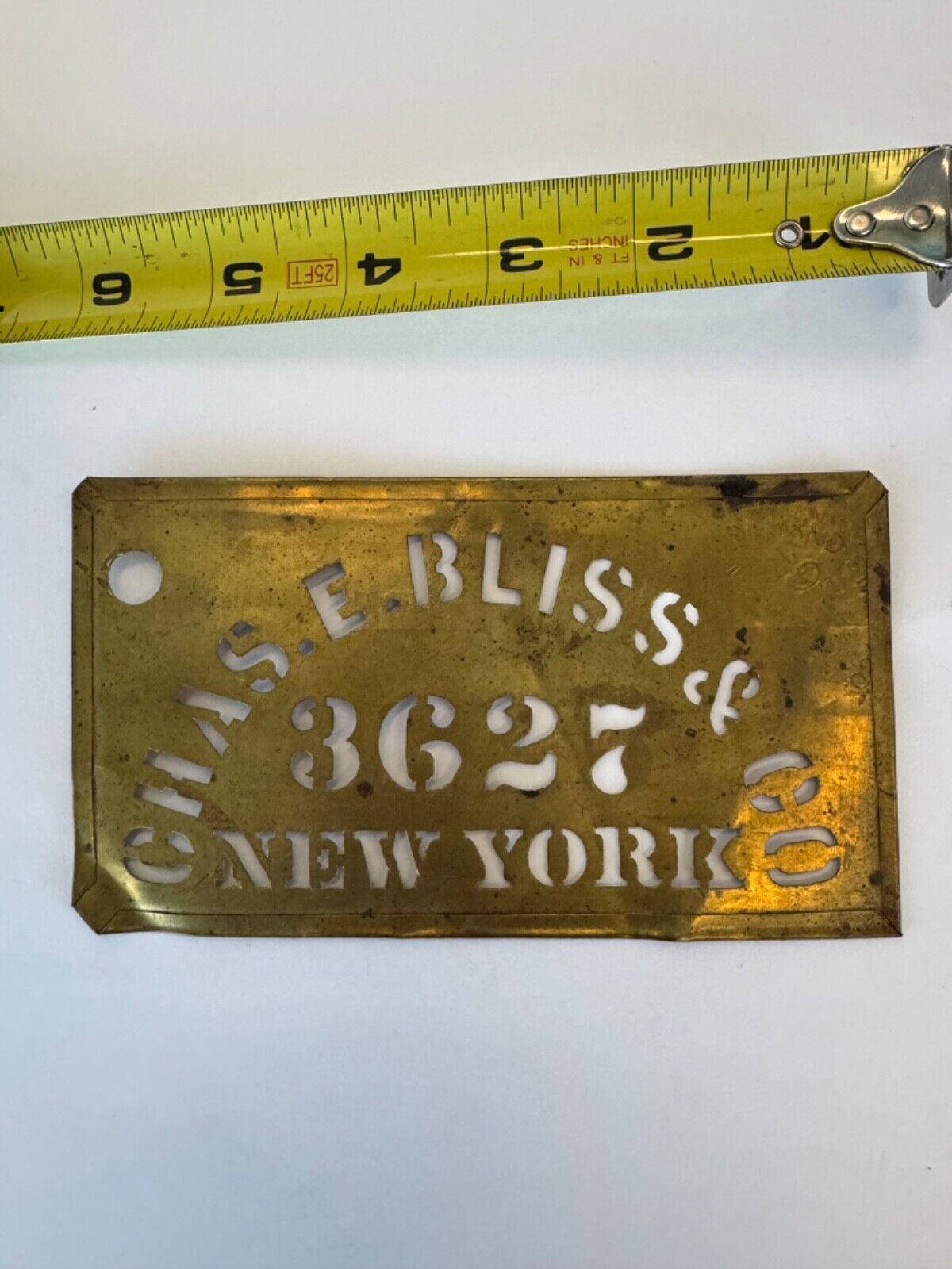 Antique Vintage Brass Crate Stencil 19th CHAS E BLISS & CO 3627 NEW YORK