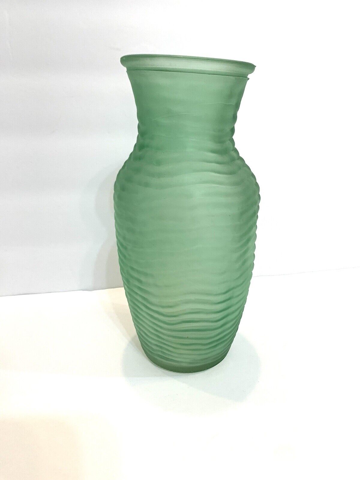 Vintage Frosted Green Vase 8.5”