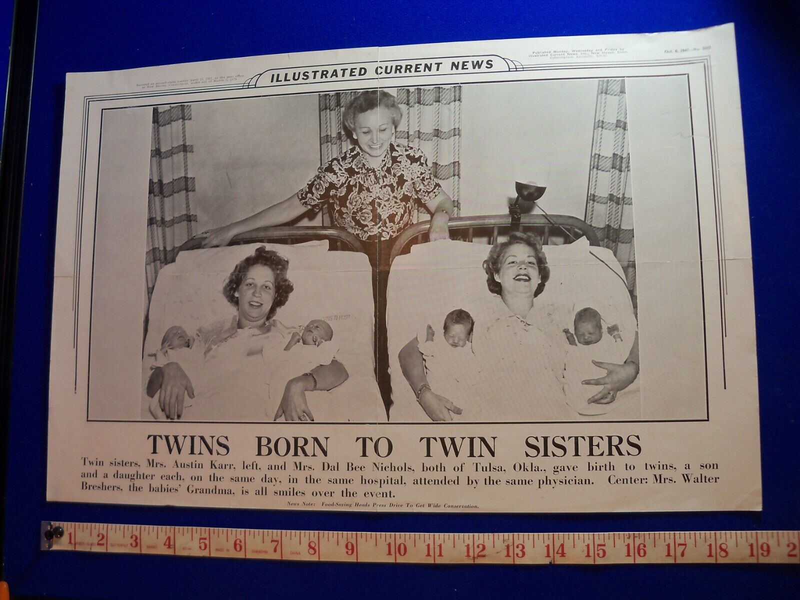 1947 Illustrated Current News Photo History Twins born to TWIN Sisters TULSA OK