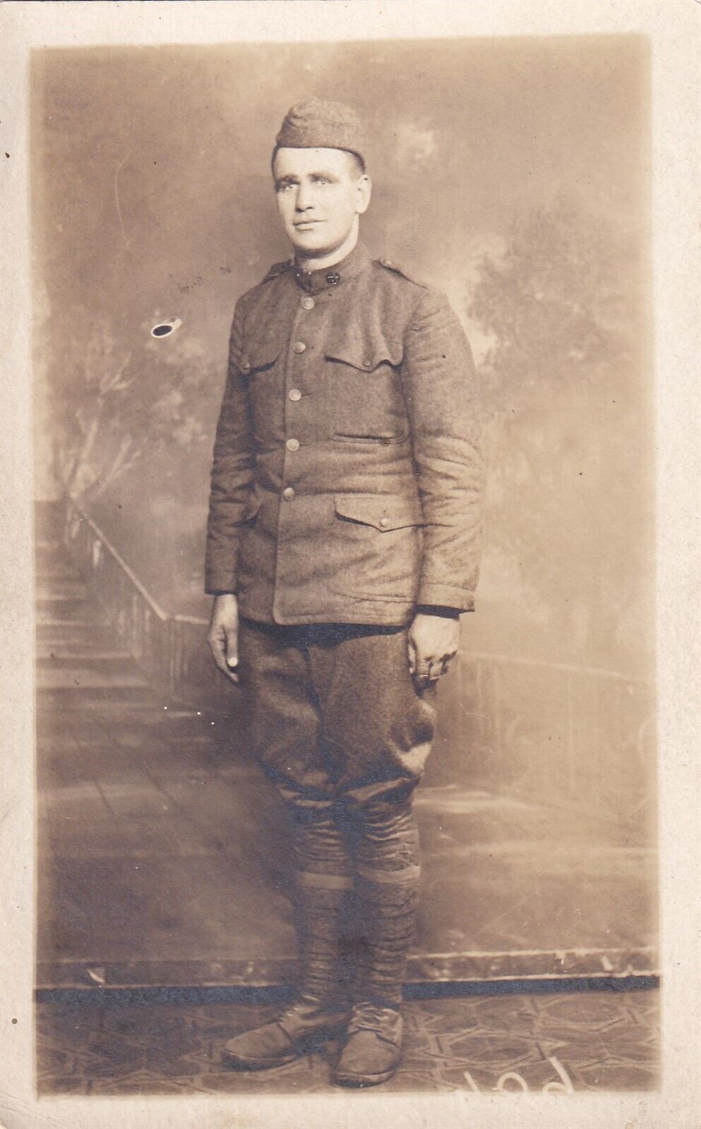 Original WWI RPPC Real Photo LIKELY 77th DIVISION AEF SOLDIER back NEW YORK 82