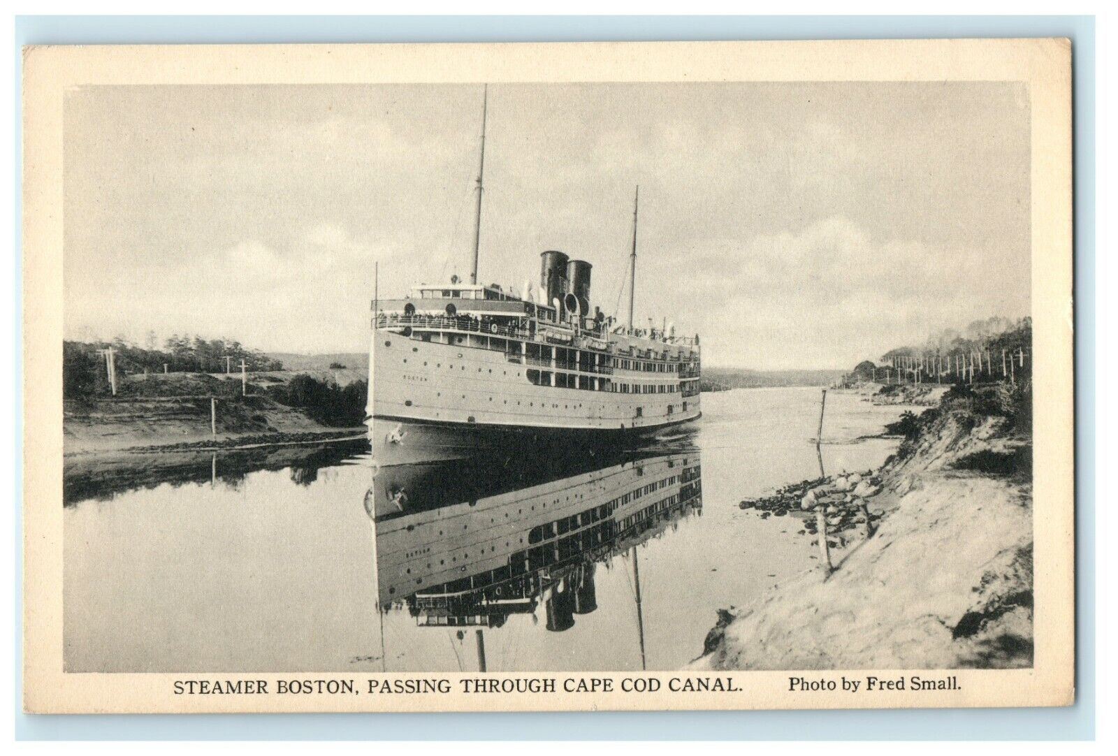 Steamer Boston Ship Passing Through Cape Cod Canal Massachusetts MA Postcard