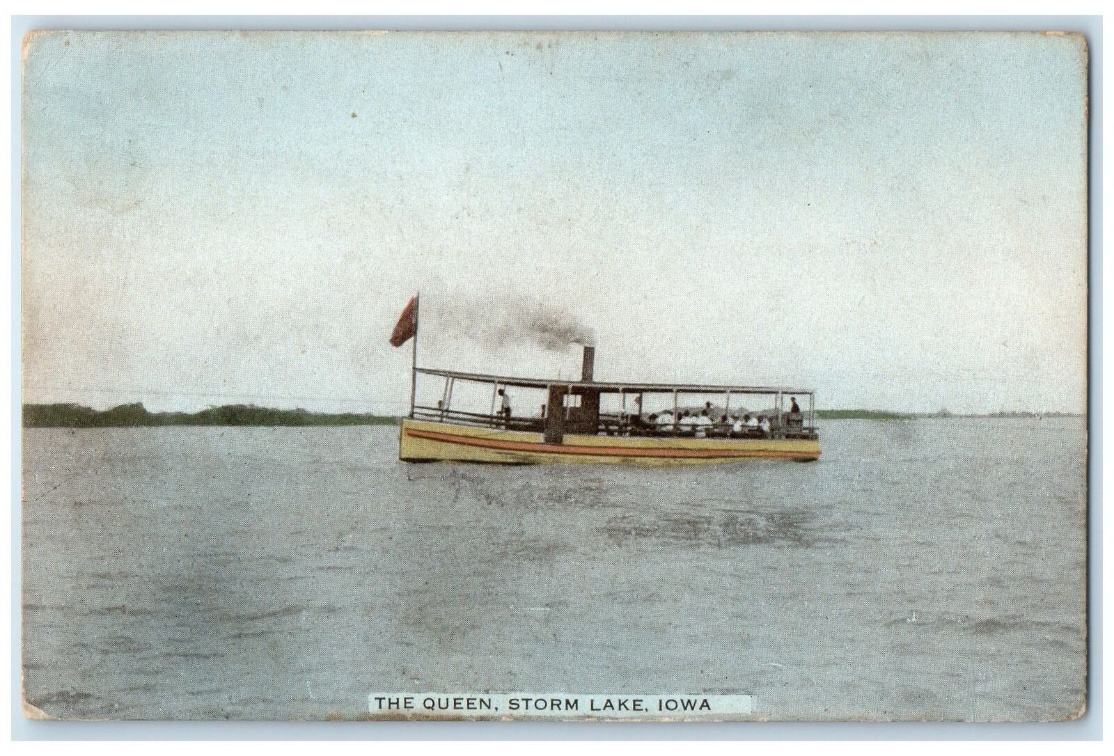 c1910's The Queen Steam Boat Flag Scene Storm Lake Iowa IA Unposted Postcard