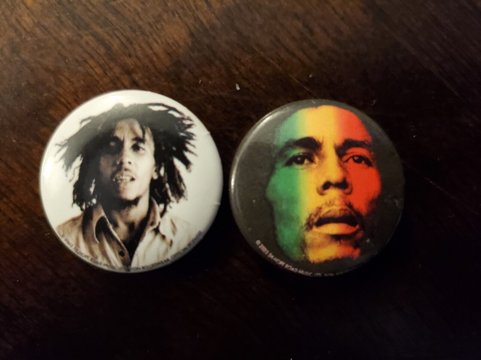 Bob Marley 2 Pins One Inch Pin Lot No Woman No Cry Rastafarian Peace Puff Weed