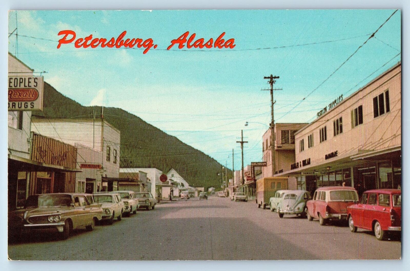 c1950 Petersburg Alaska Commercial & Sports Fishing Center Classic Cars Postcard