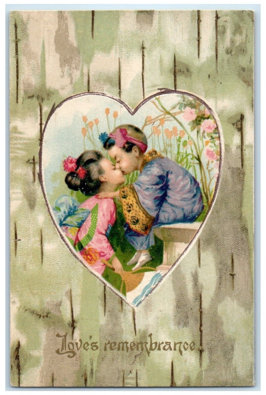 c1905 Valentine Little Sweetheart Japanese Kimono Nash Embossed Antique Postcard