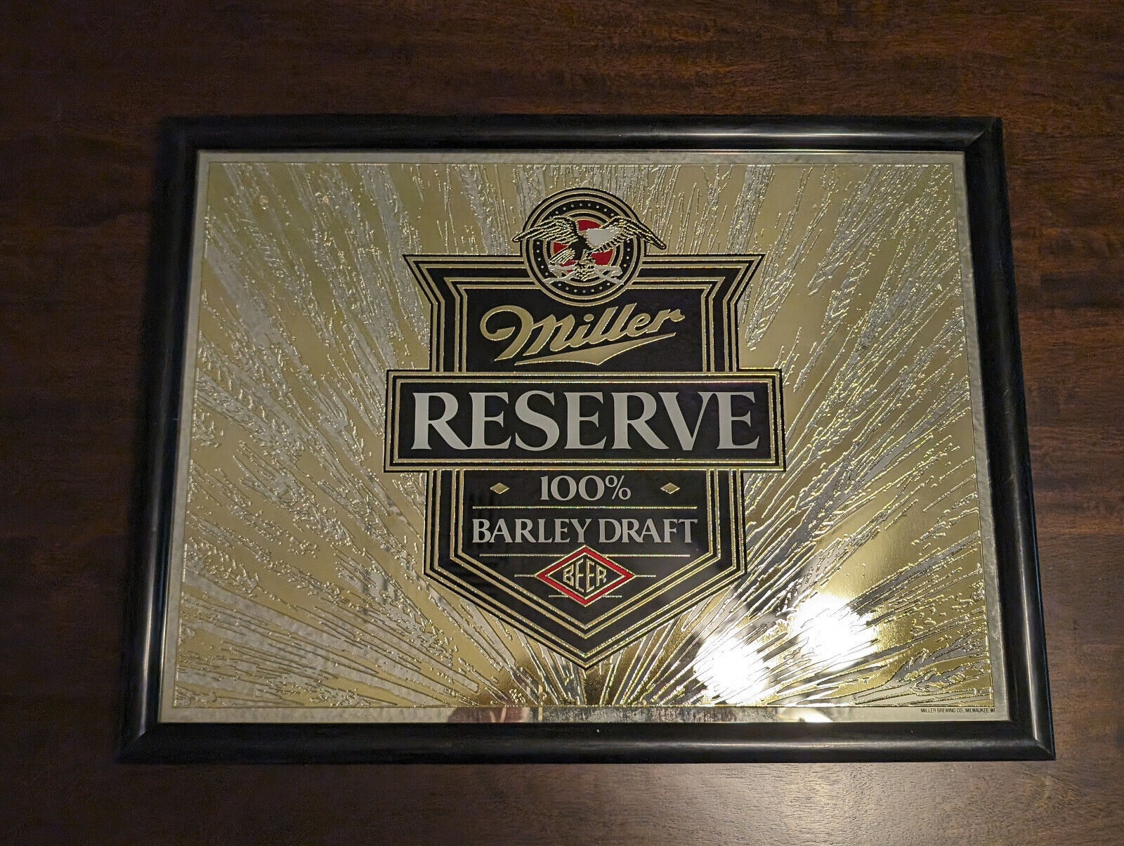 Miller Reserve 100% Barley Draft Beer Mirrored Bar Sign