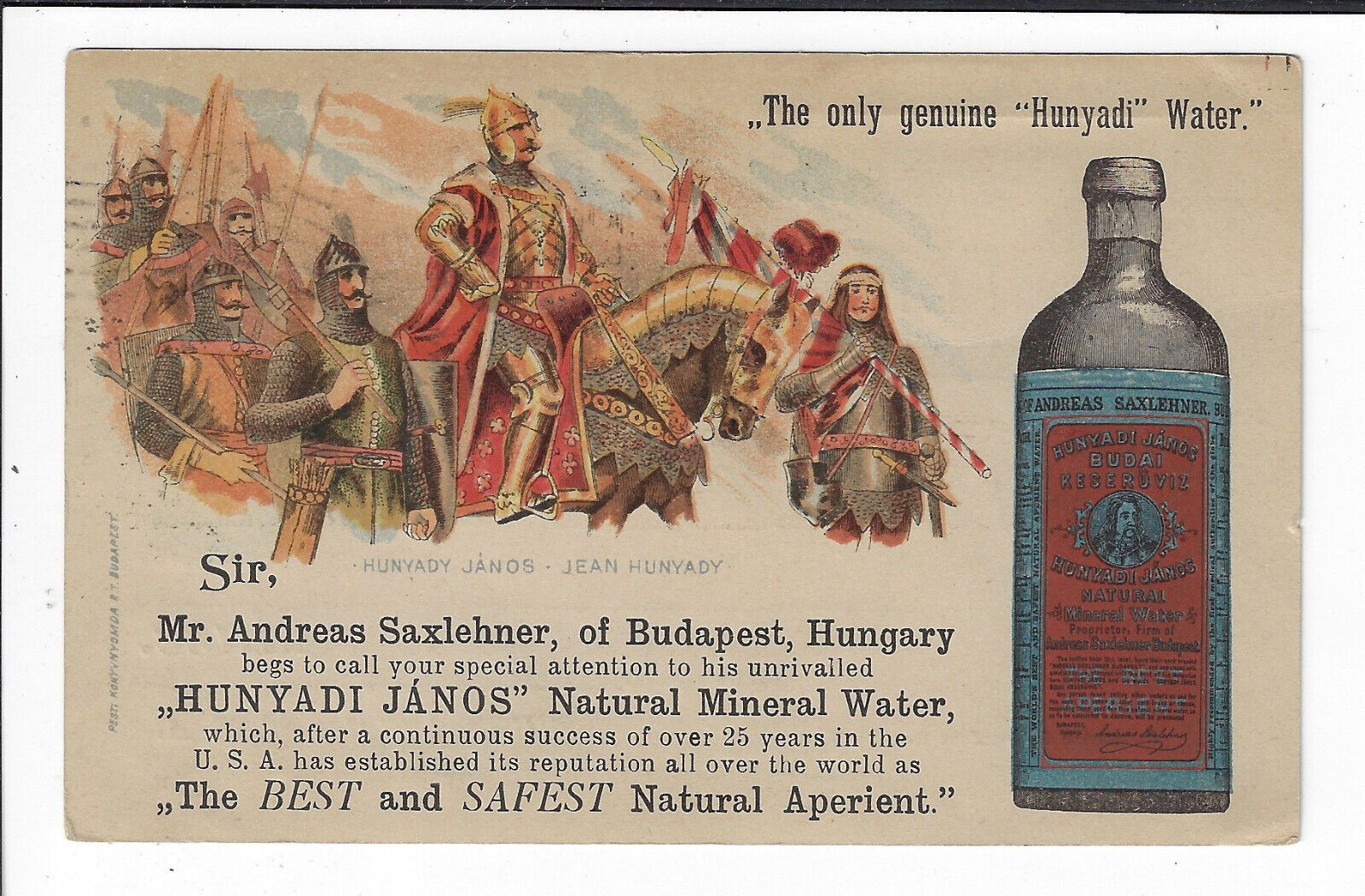 1897 Hungary Hunyadi Janos Water Advertising Postcard Budapest p1042