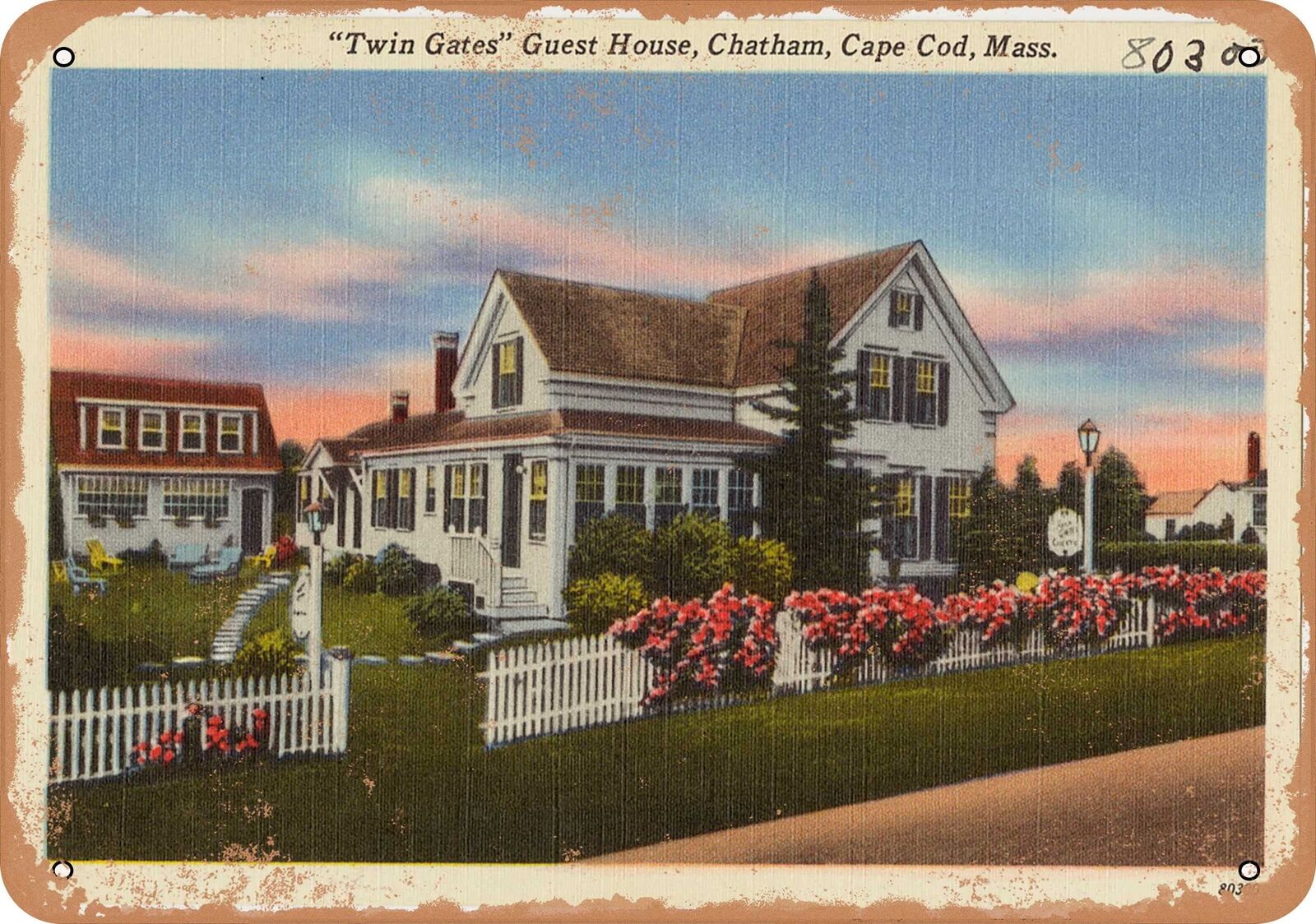 Metal Sign - Massachusetts Postcard - Twin Gates Guest House, Chatham, Cape Cod